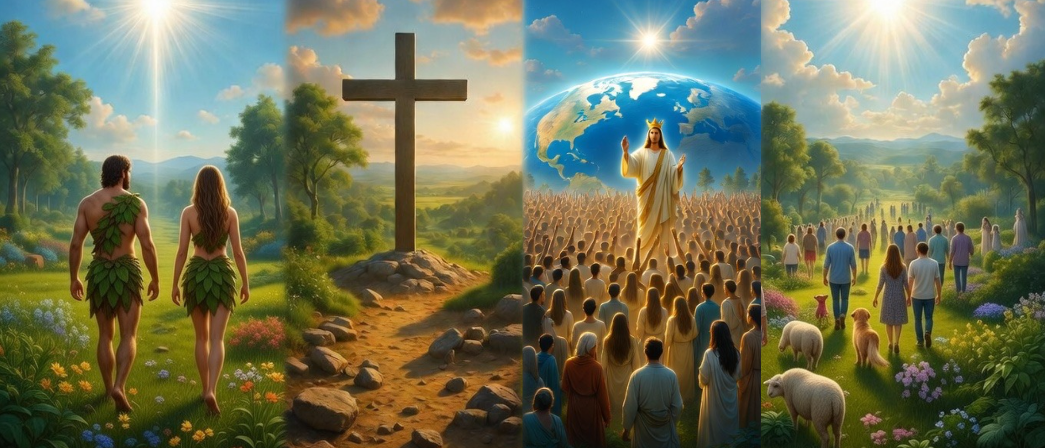 God's plan from before creation, God's plan of salvation, from Genesis to Revelation,God's plan timeline: Eden, Salvation, 1,000 year reign, Eternal Paradise.